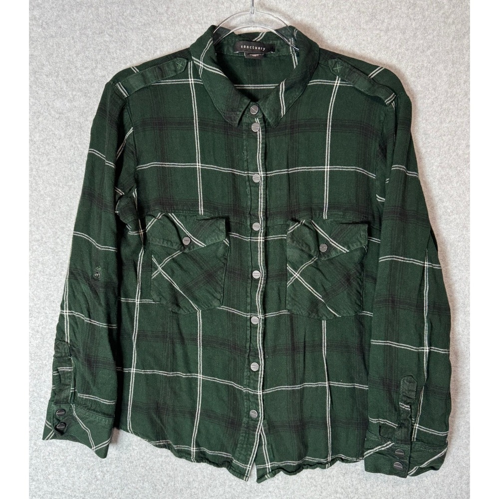 Sanctuary Boyfriend Plaid Flannel Shirt‎ Long Sleeve Green Size L